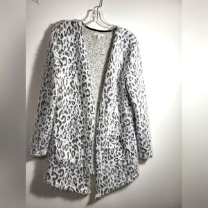 Maurices white and black spot hairy cardigan  women's M  #2147